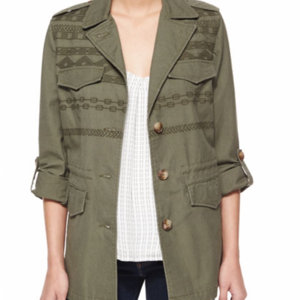 Joie womens evandale jacket with embroidered front army green button up small